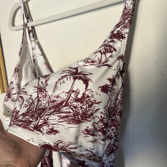 Lands' End Women's Long Wrap Monokini One Piece Swimsuit Burgundy Scenic 16L - Picture 2 of 6